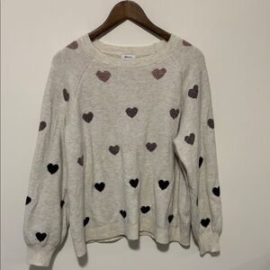 Reitmans Cream Sweater with Pink and Navy Heart Motif